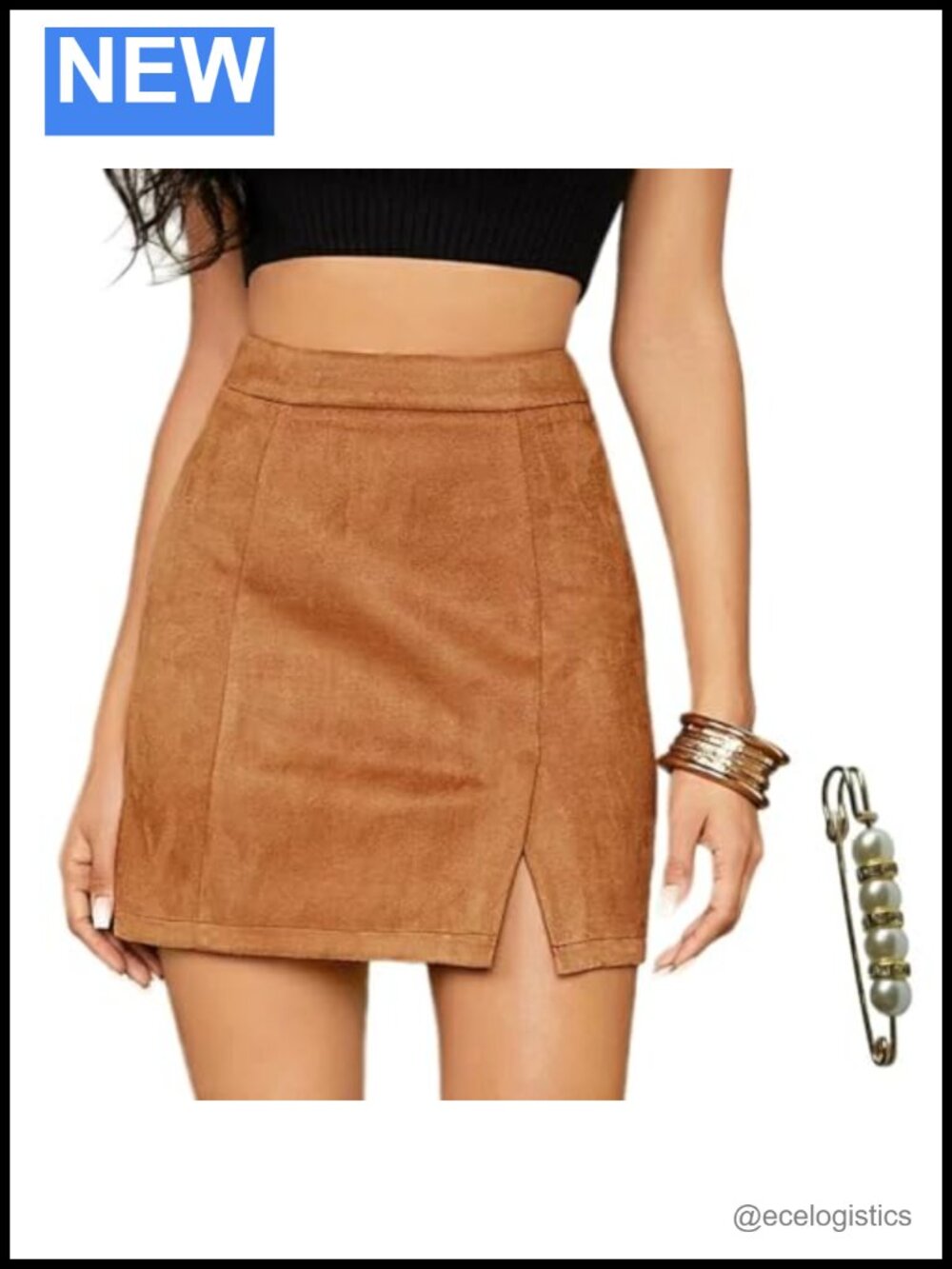 Suede Mini Skirt High Waist Side Slit Bodycon